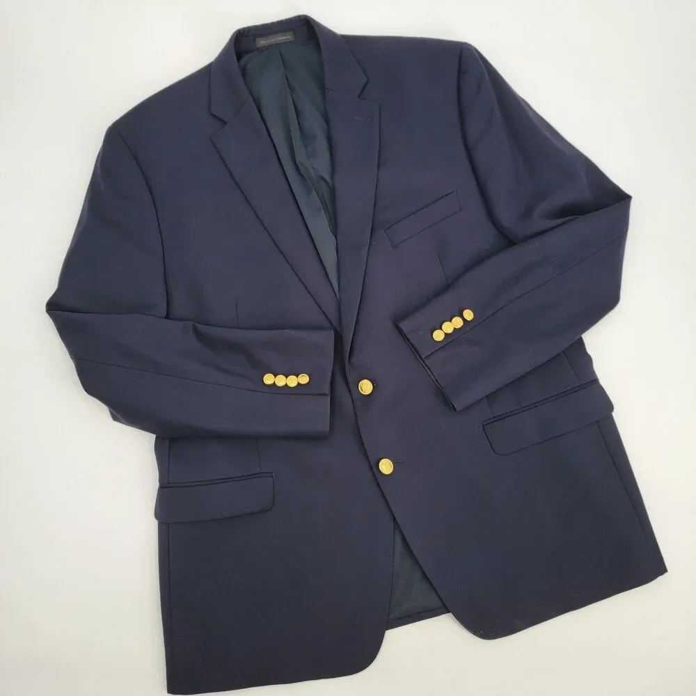 Lauren Ralph Lauren Mens 46R Navy Blue 100% Wool 1-Vent Gold Buttons Sport Coat